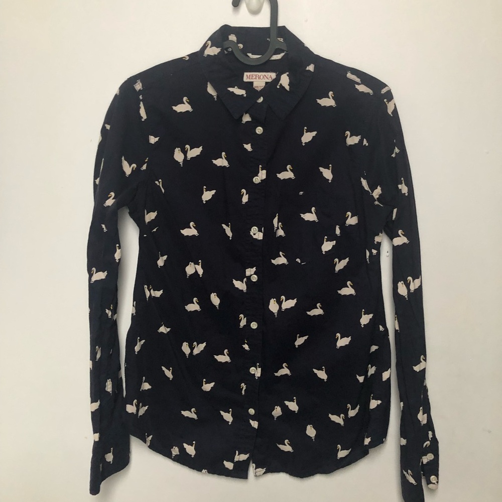 Swan Print Button Down